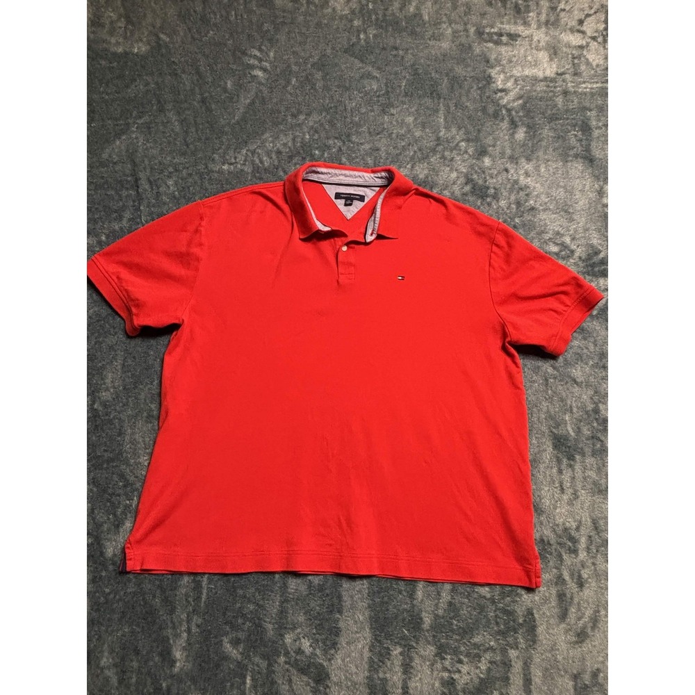 Tommy Hilfiger Mens XXL Short Sleeve Red Polo Shirt Solid Cotton Regular Fit